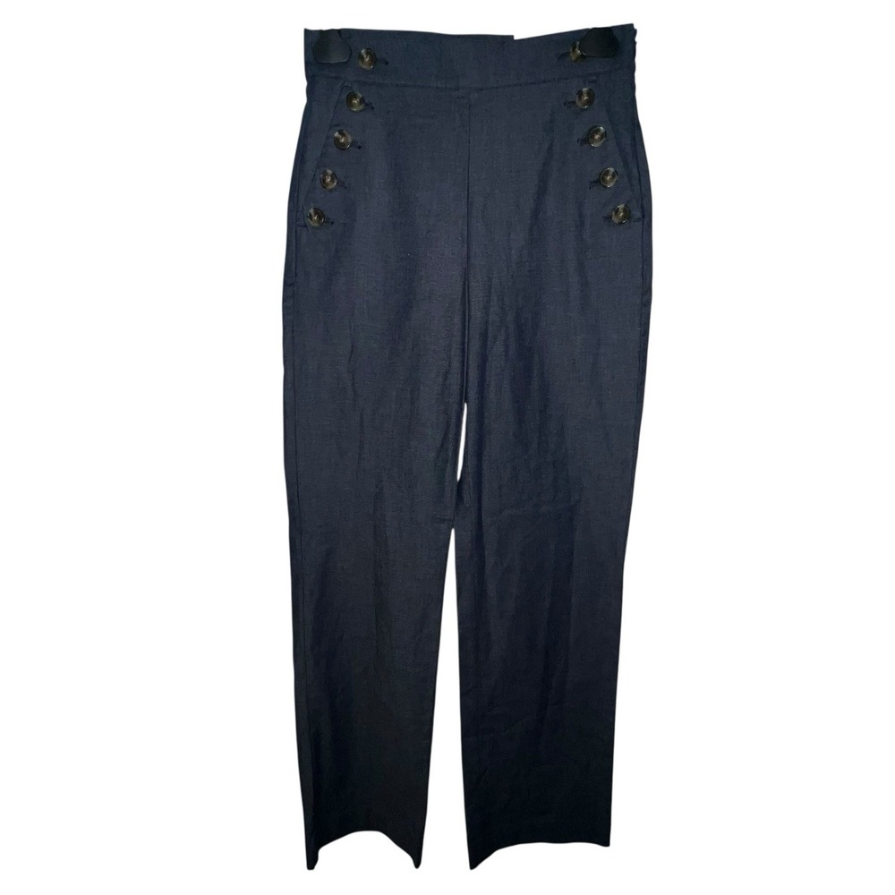 Ann Taylor The High Waist Trouser Full Length Blue Sailor Button Pockets Women 0